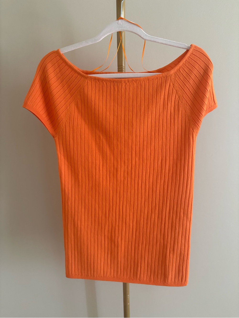 Ann Taylor Orange Ribbed Short-Sleeve Women's Top